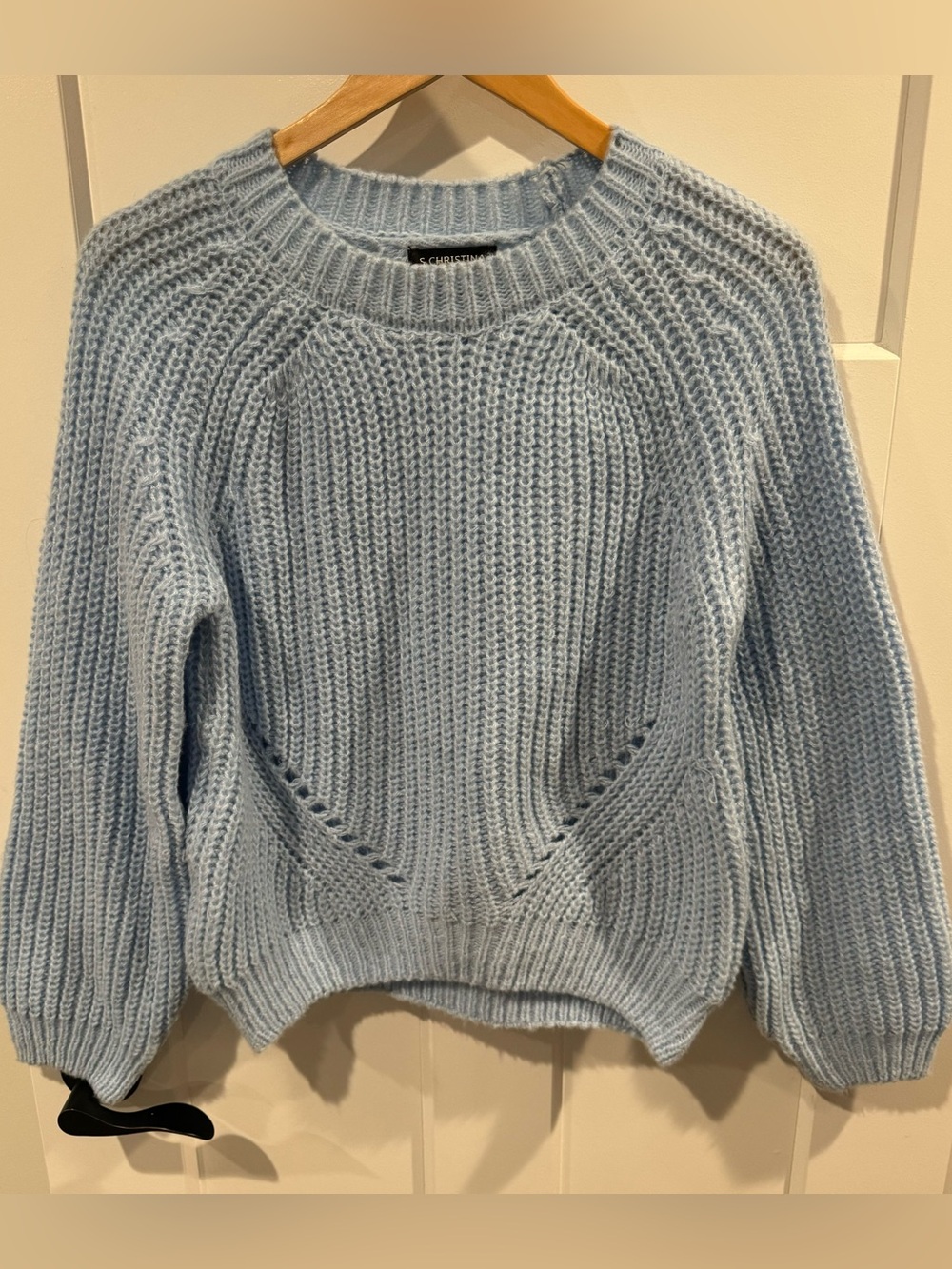 NEW S. CHRISTINA Cashmere Light Blue Cable Knit Sweater Women's L/XL